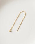 Gold threader earrings with slim bar, fine chain and small bead