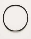 Collier cuir homme noir tressé avec fermoir argenté