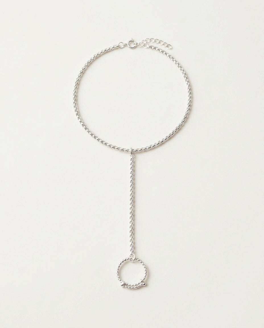 Tobillera con anillo de pie en cadena rolo de acero inoxidable, foto de producto