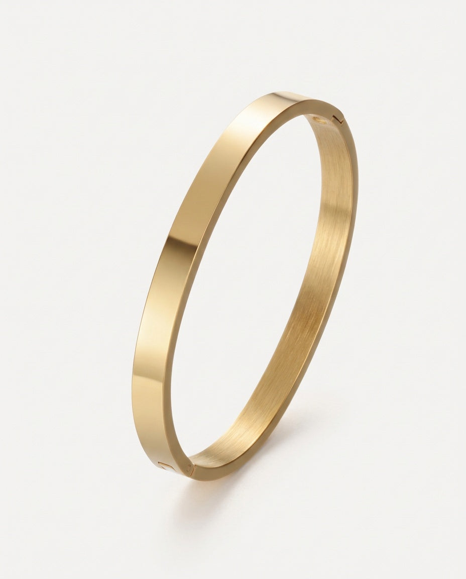 Personalized bangle in gold-tone stainless steel, 5 mm wide