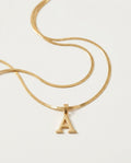 Gold initial necklace with a small letter pendant on a fine box chain
