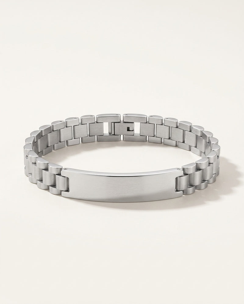 Men's ID bracelet in stainless steel with engraved plate