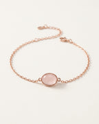 Rose quartz bracelet with oval pink stone on a fine rose gold chain