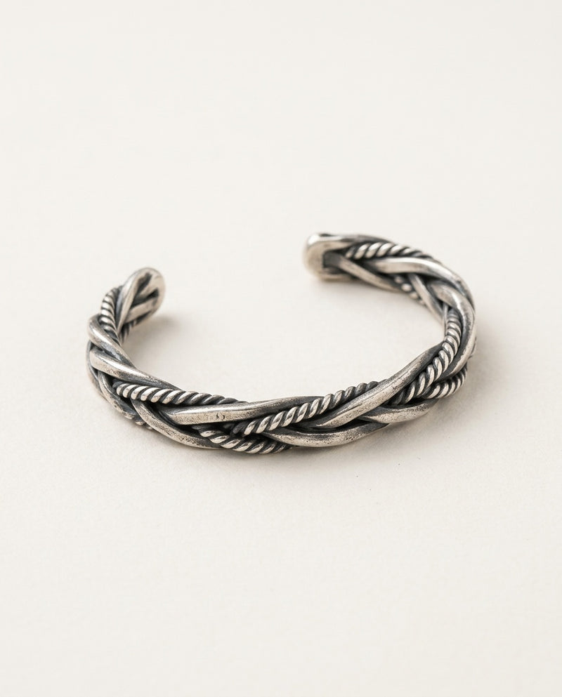 Men's cuff bracelet in twisted 925 sterling silver, open cuff
