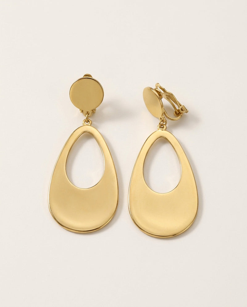 Comfortable clip on earrings with open teardrop, packshot