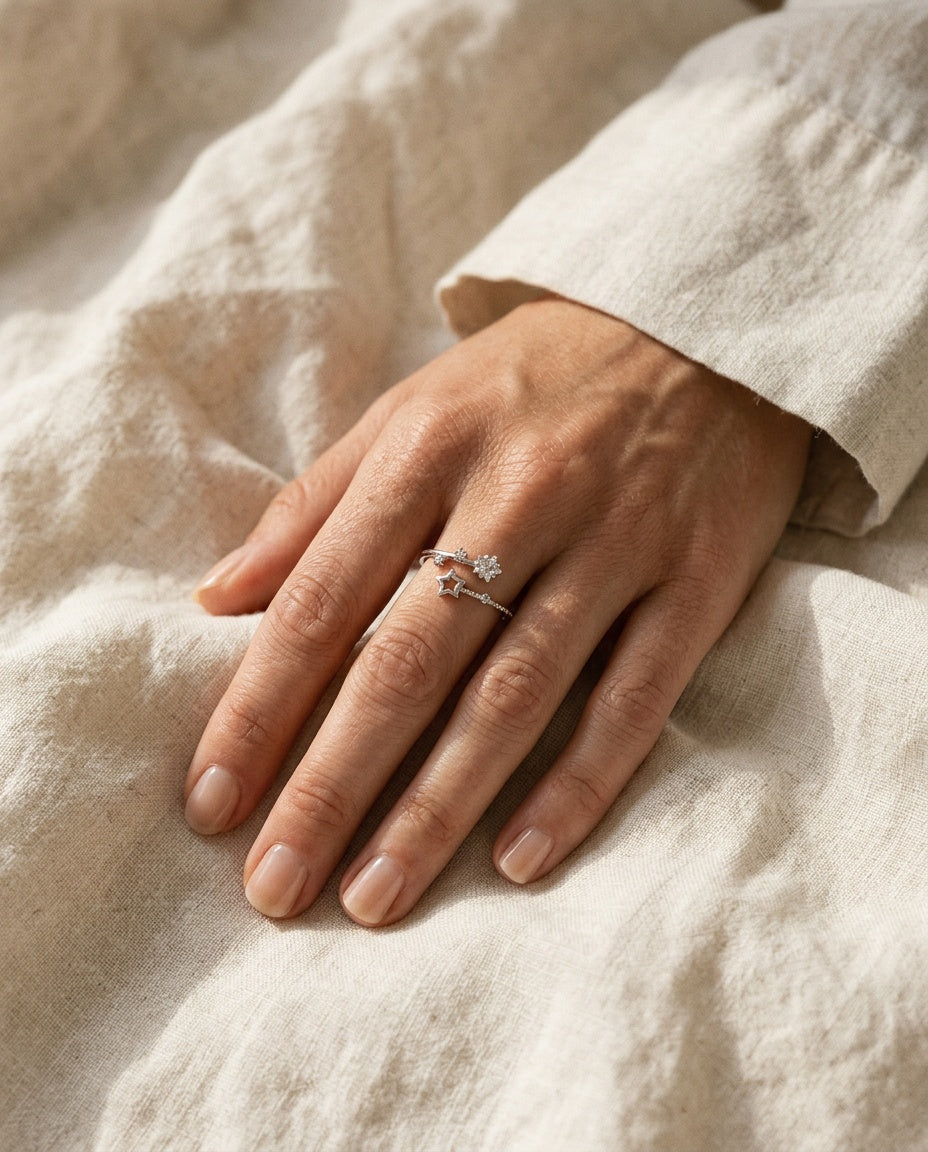 Bague étoile portée à l'index