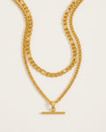 Layered necklace in gold-plated stainless steel with two chains and T-bar pendant