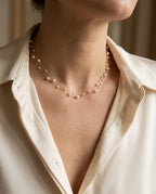 Pearl choker worn at the base of the neck