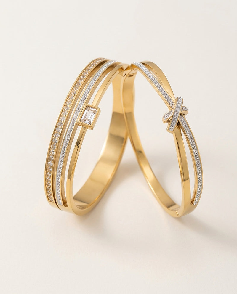 Bangle set in gold with white rhinestones, packshot