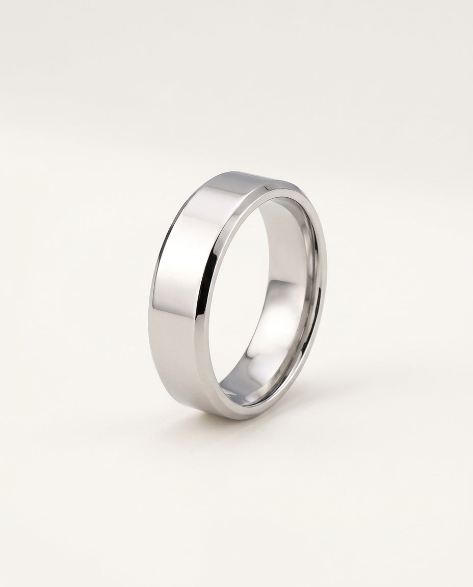 Stainless steel rings for men, flat 6 mm polished band