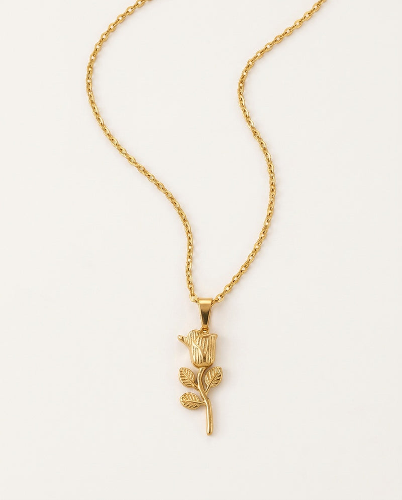 Flower necklace with gold rose pendant, packshot