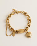 Bracelet à breloque coeur en acier doré avec grosse chaîne et cadenas