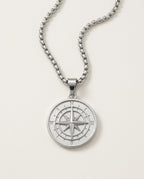 Medallion necklace with a round compass pendant in stainless steel