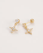 Gold star earrings with cubic zirconia star and paved hoop