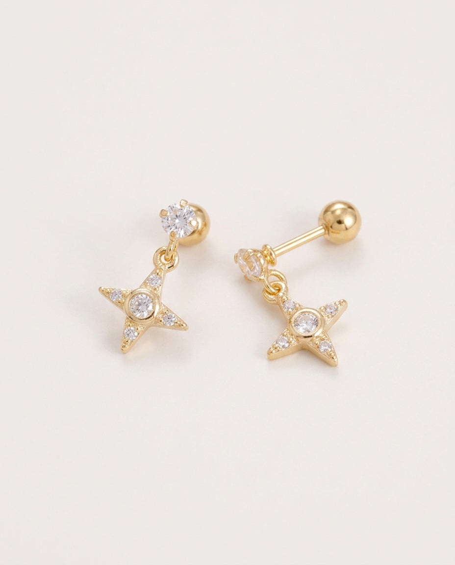 Gold star earrings with cubic zirconia star and paved hoop