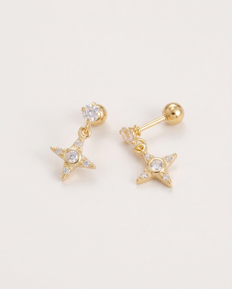 Gold star earrings with cubic zirconia star and paved hoop