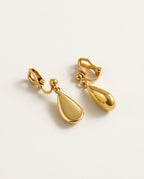 Dangle clip on earrings with gold teardrop drops