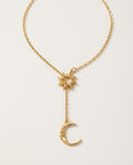 Moon necklace with a small sun and a crescent moon on a Y-shaped chain