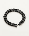 Black chain bracelet with Cuban curb links held in the hand