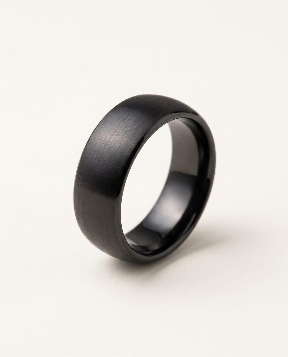 Black ring for men, 8 mm stainless steel band