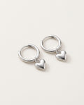 Heart earrings in sterling silver, small hoops with heart charm