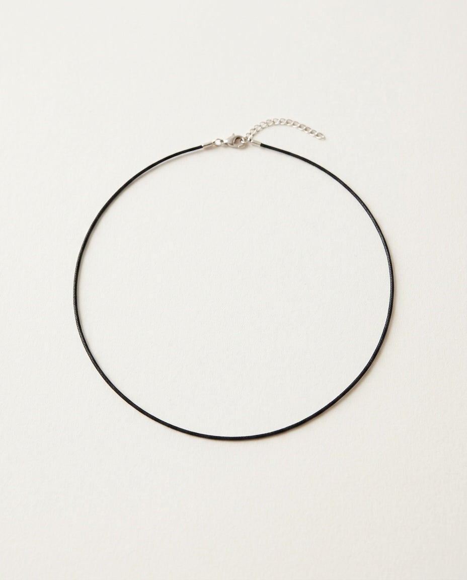 Black choker in thin waxed cord with stainless steel clasp