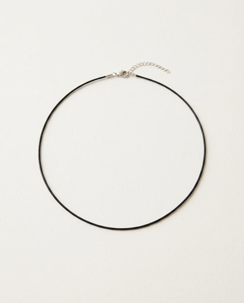 Black choker in thin waxed cord with stainless steel clasp