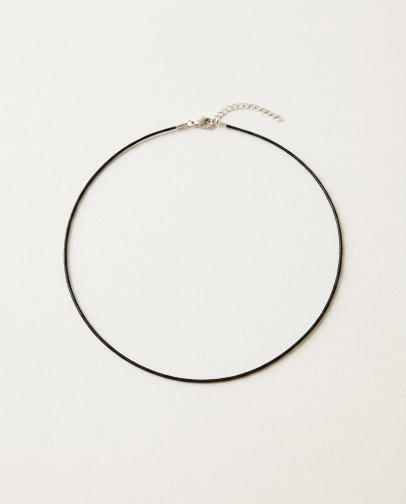 Black choker in thin waxed cord with stainless steel clasp