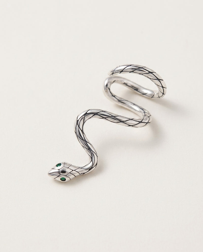 Snake ear cuff in sterling silver with zircon head