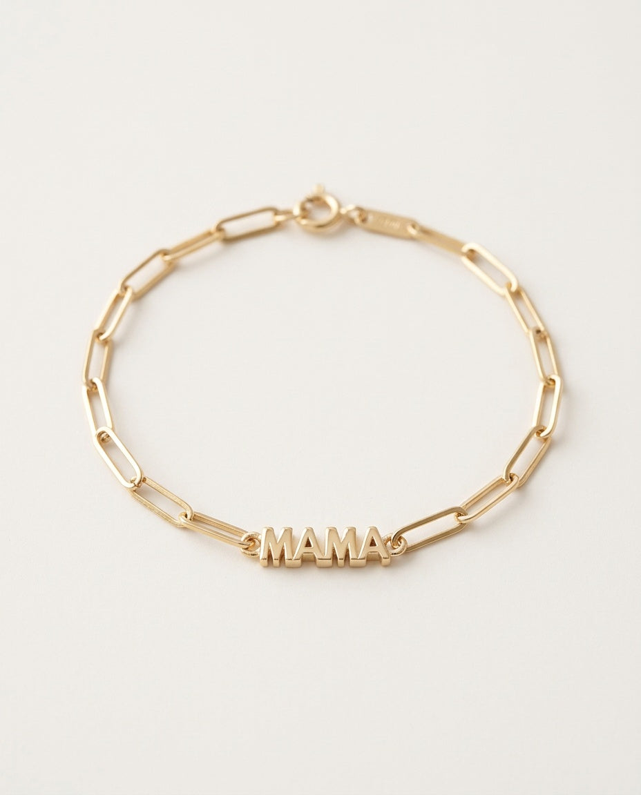Bracelet maman doré avec inscription MAMA sur chaîne trombone