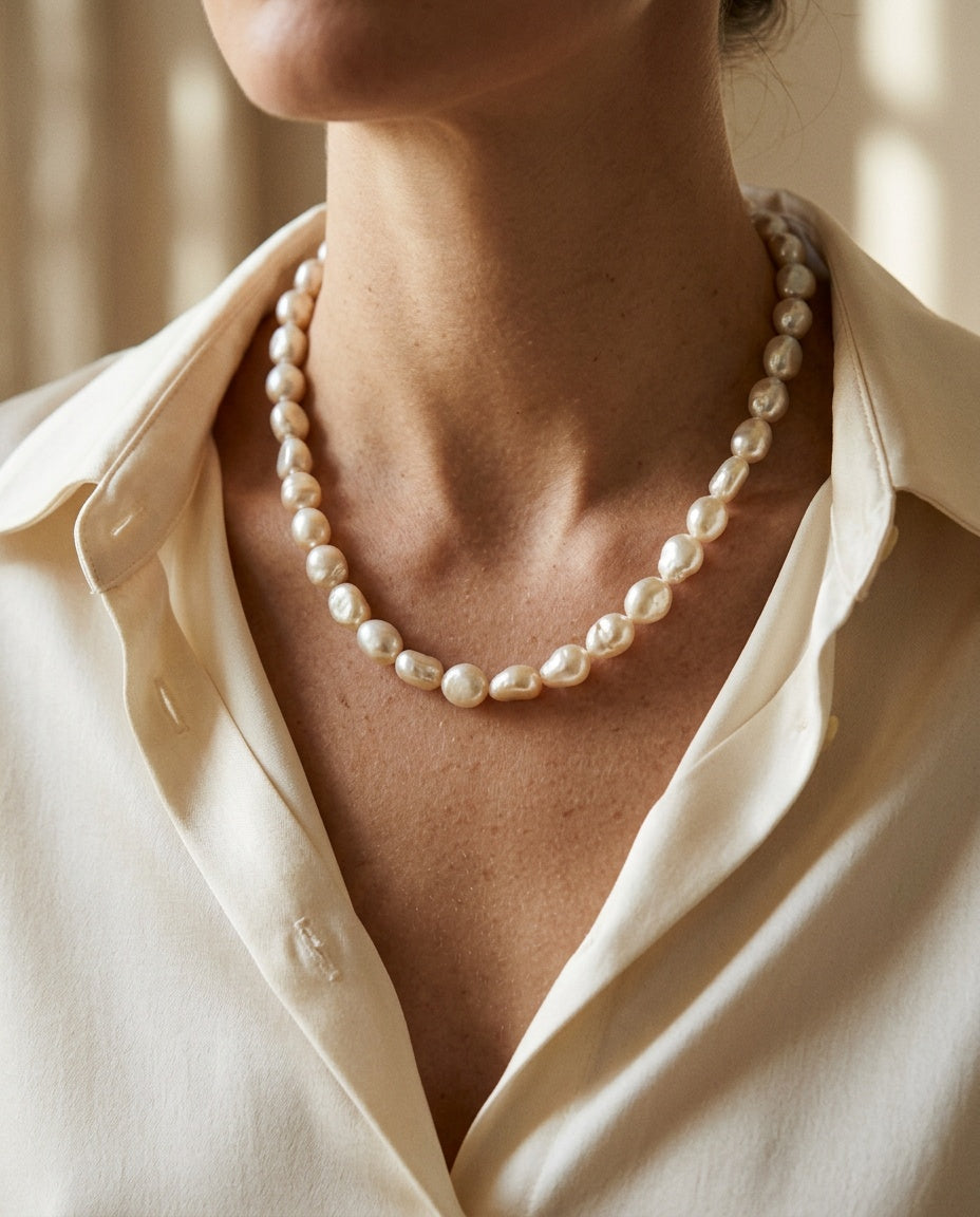 Rang de perles porté sur les clavicules