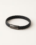 Bracelet cuir homme noir tressé avec fermoir magnétique argenté
