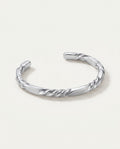 Twisted bangle in silver-plated stainless steel, open cuff