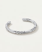 Twisted bangle in silver-plated stainless steel, open cuff