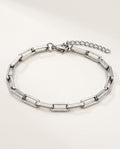 Mens stainless steel bracelet with paperclip links in silver tone