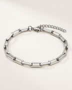 Mens stainless steel bracelet with paperclip links in silver tone