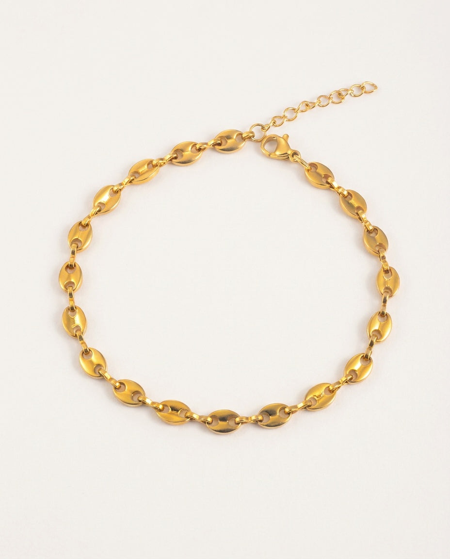 Coffee bean bracelet in silver-tone stainless steel with lobster clasp