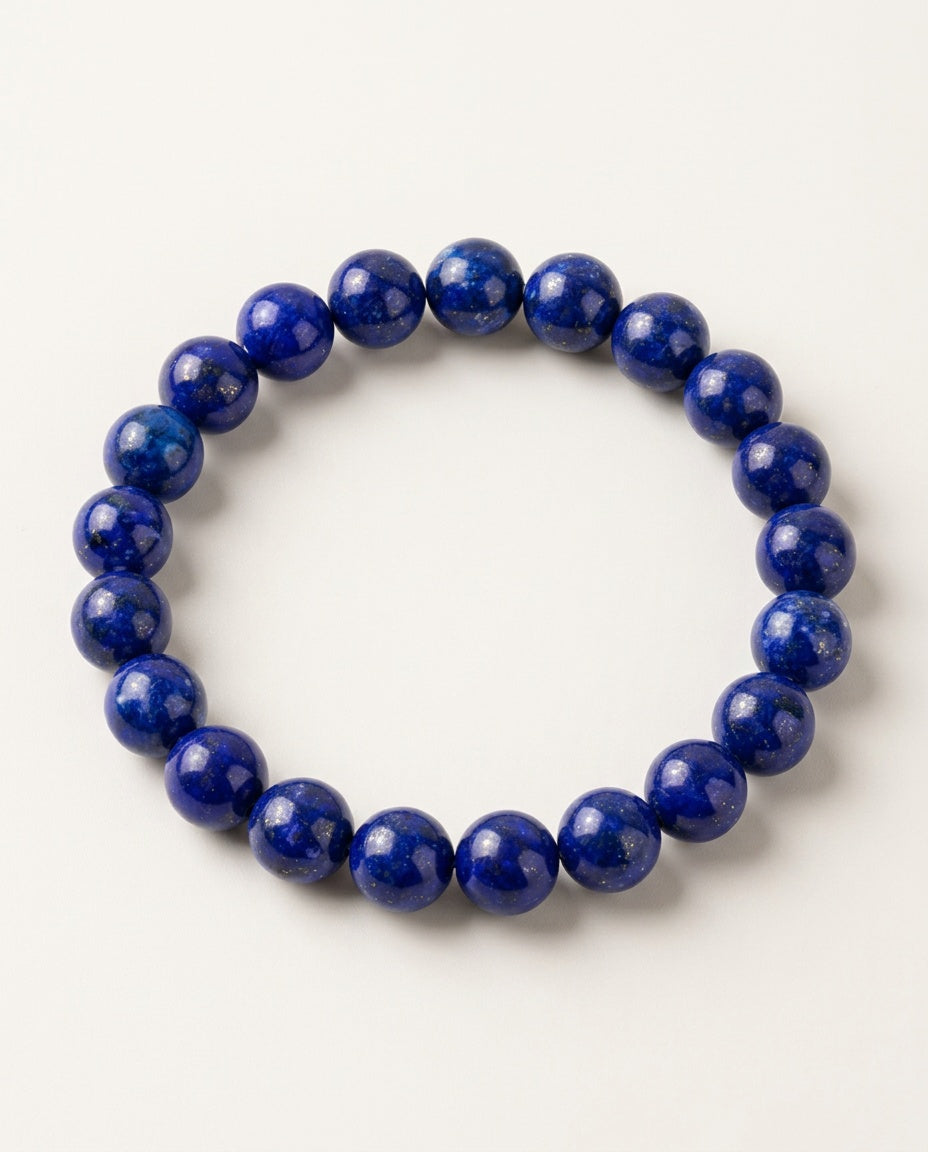 Lapis lazuli bracelet with round deep blue natural stone beads