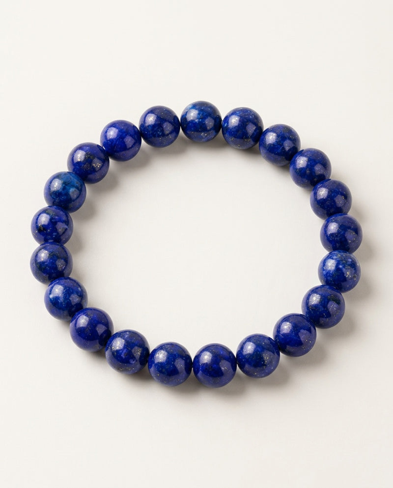 Lapis lazuli bracelet with round deep blue natural stone beads