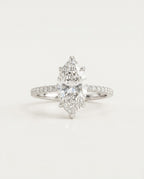 Bague marquise en argent 925 avec zircon allongé et anneau pavé